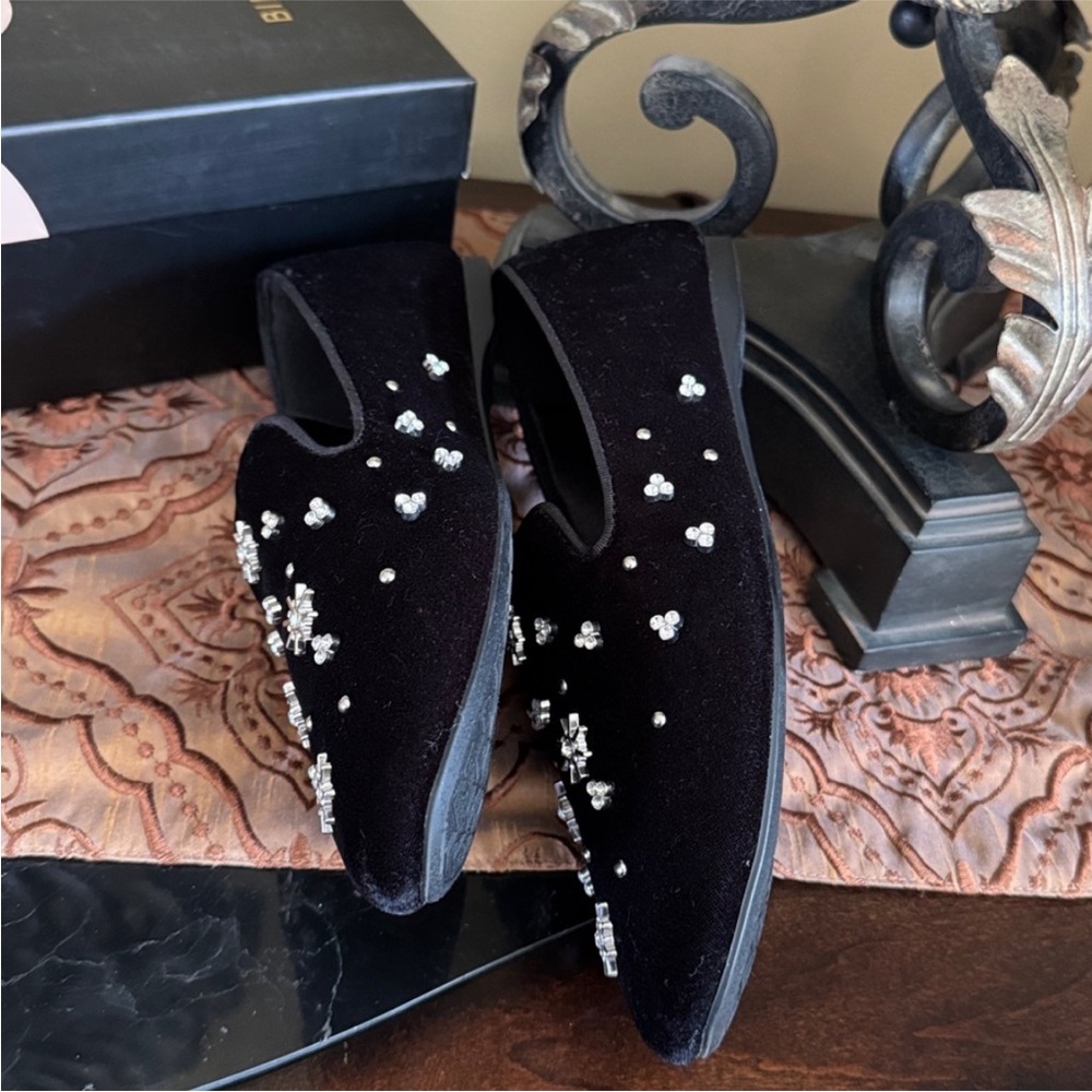 Birdies Women's Black Velvet Loafers with Crystal Embellishments ~ Sz 7.5 - Picture 10 of 16